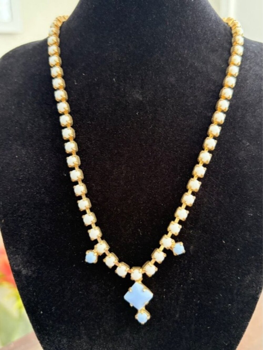 Gold-Tone Blue Opal Drop Necklace - Women Jewelry